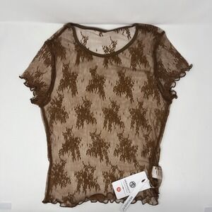 Merokeety Size Medium Short Sleeve‎ Lace Tee, Brown